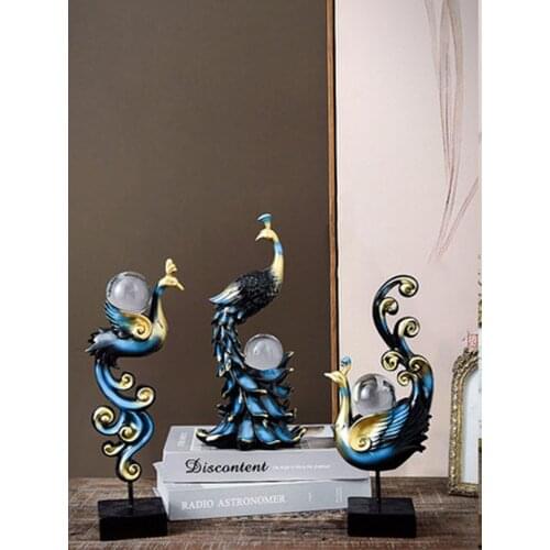 Animal Phoenix Crystal Ball Home Decor Desk Resin Ornament Yard Garden Figurine Office Bedroom Living Room Decoration Accessory