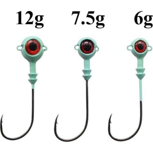 10Pcs Big Eyes Jig Head Hook 6g-12g Carbon Steel Round Head Fishing Hooks With Treble Hooks Spinner Bait Soft Worm Assist Hook