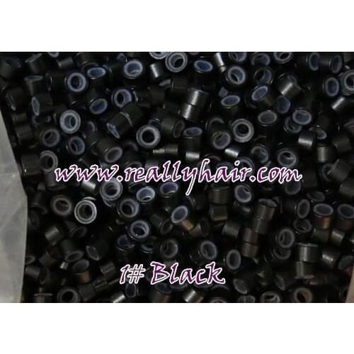 1000pcs/bottle silicon lined Micro Links Rings Beads Hair Feather Extensions 1# Black