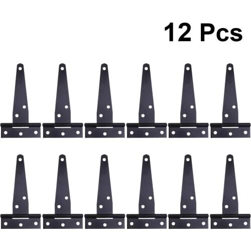12Pcs 4Inches T Shaped Rustproof Iron Light Duty Shed Hinge Gate Strap Hinge Door Gates Hinges (Black)
