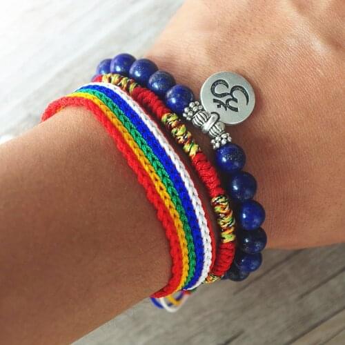 3 Pcs/set Bracelet Set Lazurite Beads Yoga Chakra OM Mala Prayer Bracelet Lucky Red Rope Charm Friendship Bracelet for Women Men