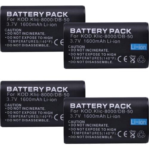 4Pcs KLIC-8000 KLIC 8000 Li-ion Battery 3.7V 1600mAh for KODAK Z612 Z712 Z812 IS Z1085 Digital Cameras