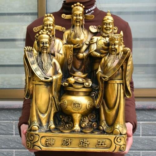 47CM large Huge- Efficacious Talisman home Protection Money Drawing Martial god of wealth WU LU CAI SHEN FENG SHUI brass statue