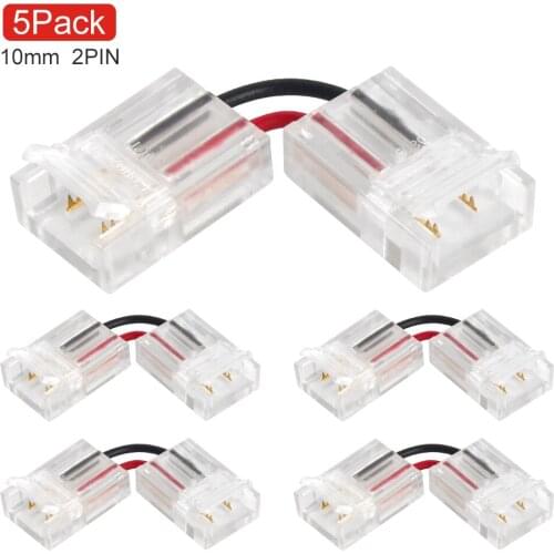 5pcs 2pin 10mm L Shape LED Strip Connector for Single Color 3528 5050 LED Strip Lamp Wire Connection Terminal Block High-Density