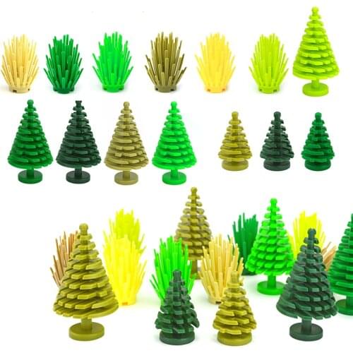 City House Accessories MOC Bricks 3471 2435 6064 Plant Tree Pine Prickly Bush 2x2x4 Green Grass Building Bricks Creative Toys