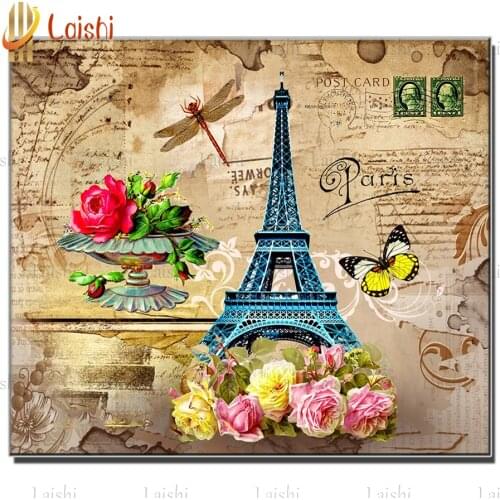5D Diamond Painting Eiffel Tower flowers Full Drill Square Cross Stitch Diamond Embroidery Rhinestones Art Handicraft decor