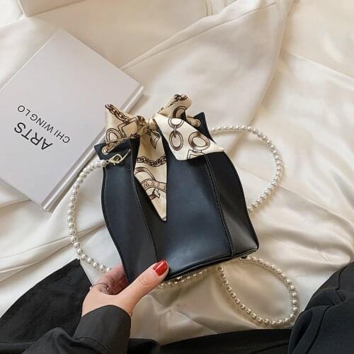 European and American High-quality Ladies Pearl Diagonal Bag 2021 New Bow Female Bag Korean Fashion Trendy Bucket Bag Female