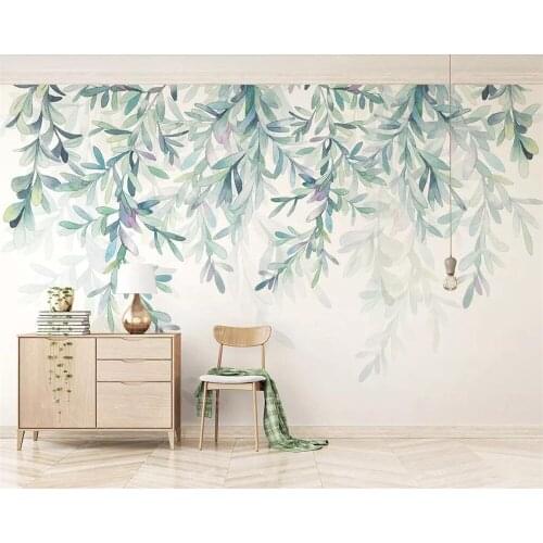 Beibehang Custom photo wallpaper now new green leaf watercolor Nordic style mural wallpaper living room TV background wall