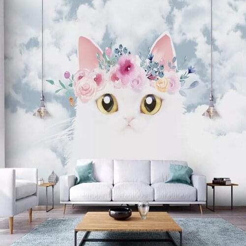 Custom Photo Wallpaper Murals Modern Cartoon Cute Cat Children Room Bedroom Background Wall Decor Painting Papier Peint Mural 3D
