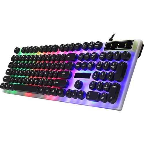 G21Wired Backlit Keyboard led Backlit Gaming Keyboard Retro Punk USB Wired Backlit Gaming Desktop Keyboard 104 Key Round Keycap