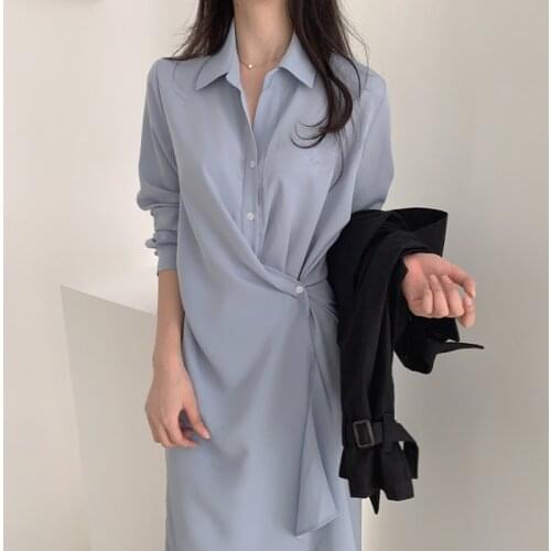 GOOHOJIO 2020 Autumn Fashion Long Sleeve Shirt Women Dress Oversized Casual Dress Women Solid Color Temperament Dresses Female