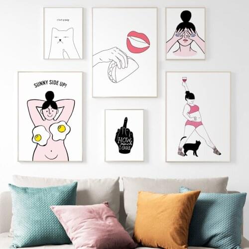 Middle finger Cat Sexy Girl Lips life Quotes Wall Art Canvas Painting Nordic Posters And Prints Wall Pictures For Living Room