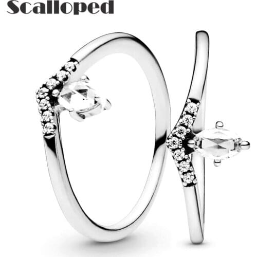 SCALLOPED Classic Princess Wishbone Rings Sparkling CZ Fashion Women Engagement Jewelry Anniversary Gifts