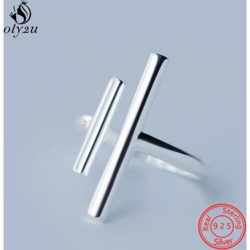 925 Sterling Silver Korean Double T Bar Adjustable Rings for Women Girls Simple Geometric S925 Finger Ring Punk Jewelry Gift