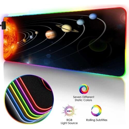 Solar Galaxy Mouse Pads RGB LED Lighting Durable Waterproof Desk Mat Gaming Accessories for Computer PC Laptop Mouse Pad