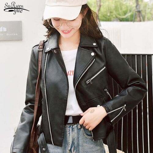 Fashion New Spring Autumn Female Casual Outwear Pink Women Faux Leather Jacket Ladies Solid with Belt Zipper Biker Coat 15692