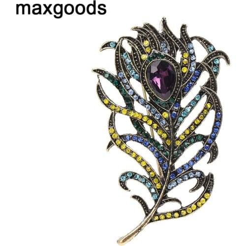 Crystal Peacock Feathers Brooch Boho Enamel Pins Deep Blue Brooches for Women Wedding Accessories Drop Shipping