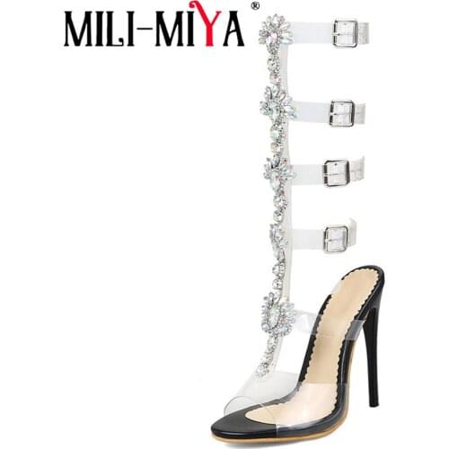 MILI-MIYA Rhinestones Gladiator Ladies High Heel Sandals Party Wedding Buckle Strap Latest Fashion Girls Sandals Large Size 47
