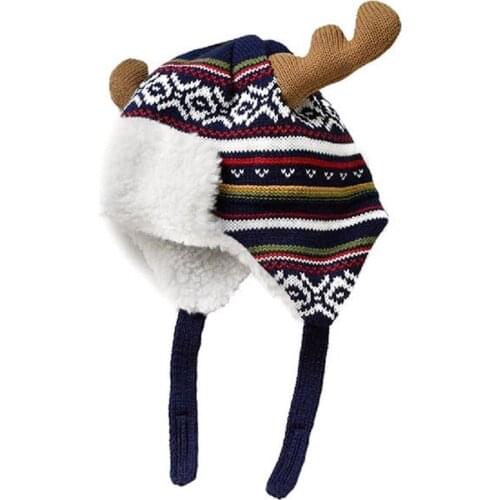 Connectyle Cute Fashion Baby Infant Boys Girls Kids Winter Hats Warm Cotton Knitted Elk Horn Christmas Hats with Earflaps