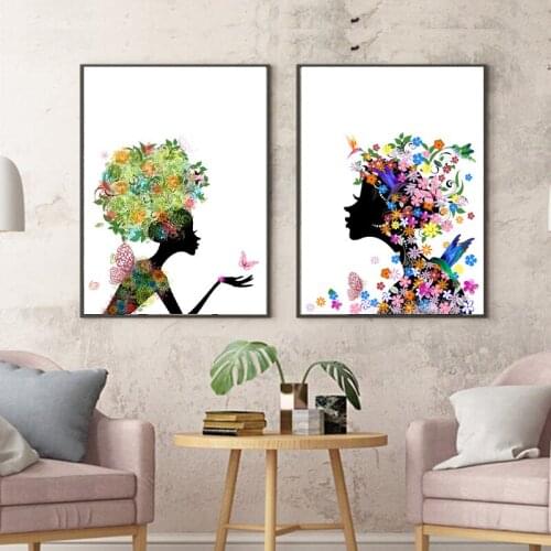 Fashion Girl With Hair Art Prints Barbershop Wall Decor Canvas Painting Abstract Butterfly Floral Hairstyle Poster Barber Gifts