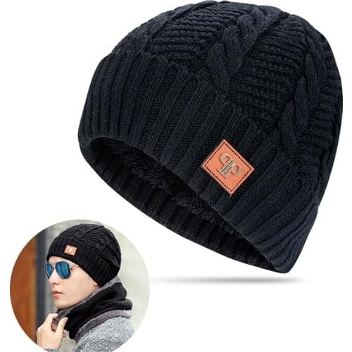 Mens Winter Hats Woolen Hats Warm Knitted Hooded Hat Outdoor Cycling Ski Cap Beanies for Men