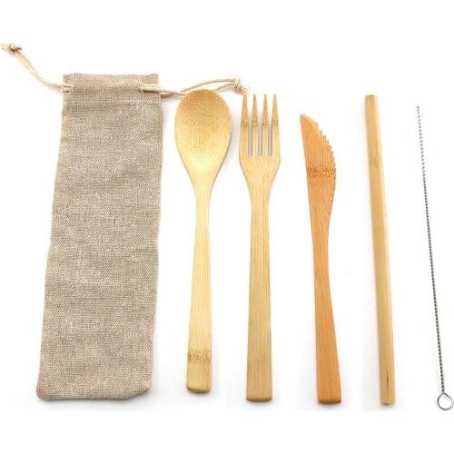 Bamboo Utensils travel Cutlery Set Eco-Friendly Wooden Outdoor Portable Utensils Zero waste bamboo cutlery set
