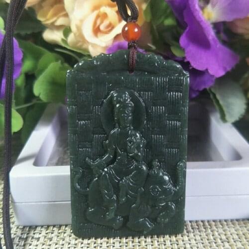 Natural He tian Jade Double sided Guan Yin Jade Pendant Jewelry Lucky Exorcise Evil Spirits Auspicious Amulet t Fine Jewelry