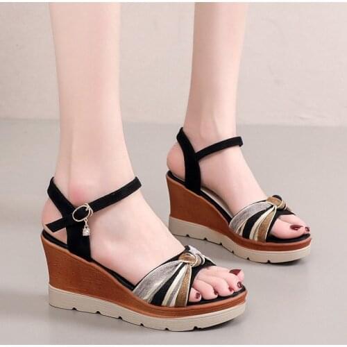 Rimocy New New Womens Wedge Sandals Summer Vogue Ankle Strap Platform Sandals Woman Open Toe Thick Bottom Beach Shoes Ladies