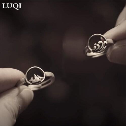 Fashionable Men and Women S925 Silver Retro Thai Silver Personality Hollow Mountain Ocean Couple Adjustable Rings J194