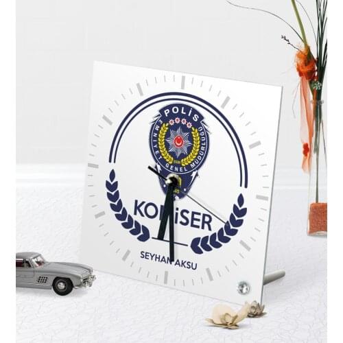 Personalized Commissioner Themed Desktop Square Glass Clock-2
