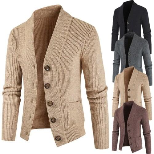 Striped Mens Sweater Coat Warm Casual Solid Coats Men Single Button Thick Sweater Cardigan Autumn Ribbed Hem Jacket Knitted