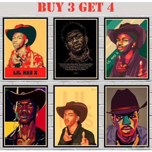Rapper Lil Nas X Poster Kraft paper Popular Singer Poster Art Painting Abstract Fancy Wall Sticker 42X30cm