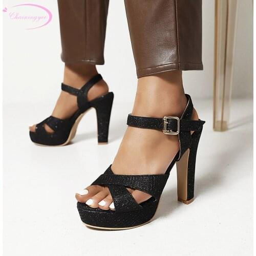 Casual Style Comfortable Summer Sandals Fashion Cloth Buckle Platform Black Silver Gold Super High Heels Womens Shoes big size