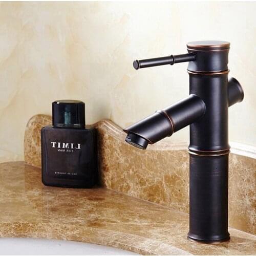 Black Oil Rubbed Brass Bamboo Style Single Handle Lever Bathroom Deck Mounted Faucet Vessel Sink Basin Mixer Tap anf073
