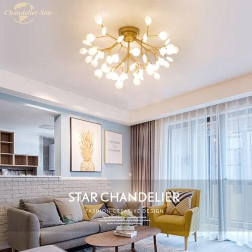 Modern Romantic Firely LED Ceiling Lights for Living Room Bedroom Restaurant Villa Dining Room Nordic Tree Branch Indoor Lamp