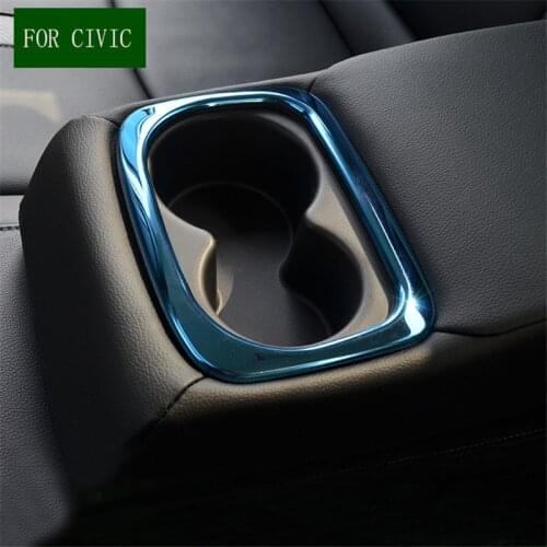Car Styling Stainless Steel Chrome Water Cup Holder Cups Cover Interior Trim Molding Strip Fit for Honda Civic 10th 2016 2017