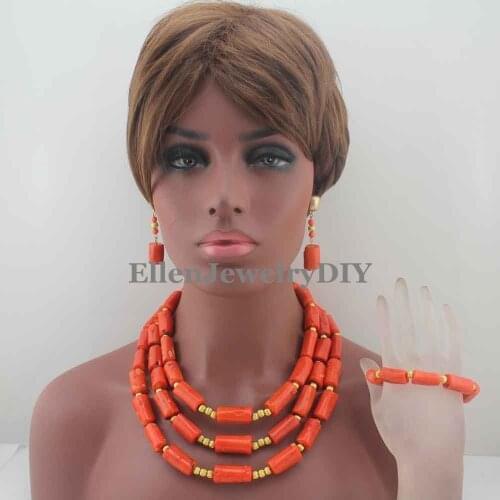 Gorgeous Orange Coral Necklace set Nigerian Wedding Coral Beads Jewelry Set African beads jewelry sets Free Shipping W13366