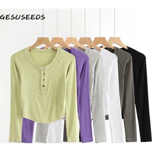 Vintage cropped t shirt women long sleeve tees sexy o neck top women korean knitted shirts elegant slim t shirt white buttons