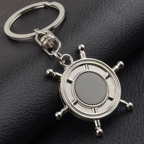 VIntage Sliver Color 50g Six Angle Steering Wheel Keychain Metal Steering Wheel Key Pendant For Men Key Ring