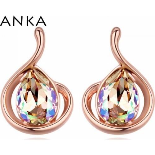 ANKA Fashion Jewelry Water Stud Earrings Rose Gold Color With Gold Color Christmas Gift Crystals from Austria #115486