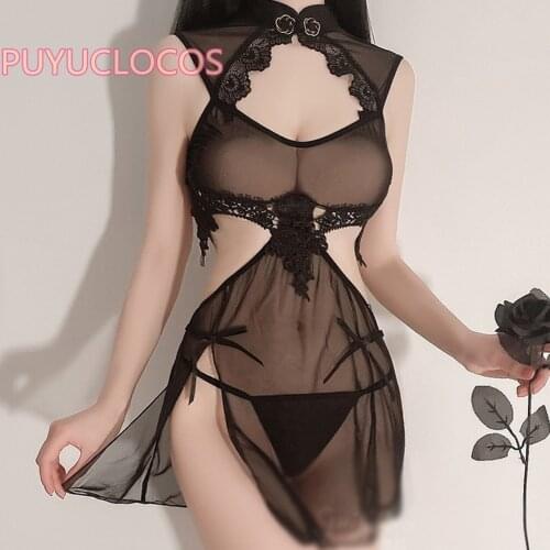 Women Cosplay Costume Sexy Exotic Lingeries Maid Waitress Uniform Vintage Chinese Qipao Cheongsam Dress Nightgowns Sleepwear