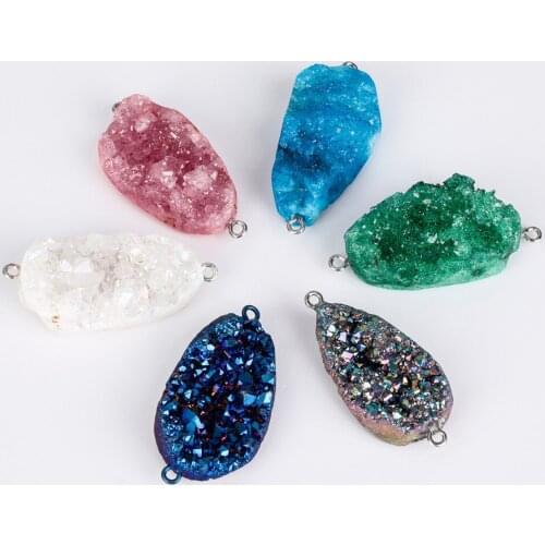 1pcs Natural Stone Druzy Colorful Quartz Geode Pendants Necklace Bracelet Accessories Women Jewelry