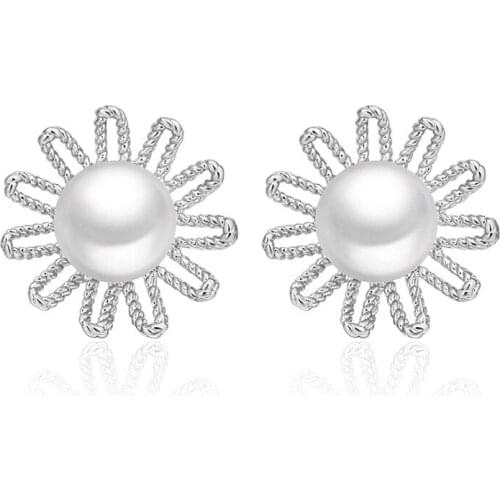 100% 925 sterling silver fashion pearl sweet flower stud earrings for women wholesale jewelry birthday gift cheap