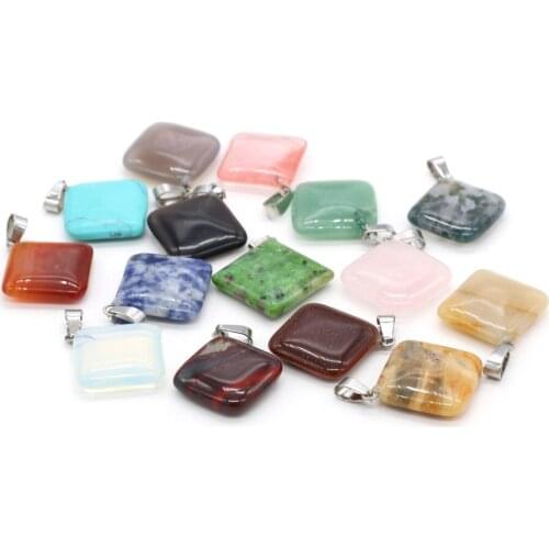 2 Pcs Natural Stone Pendants Square Crystal Agates Turquoises Stone Charms for Making Jewelry Necklace Bracelet Earrings Gift