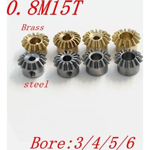 2 piece) Steel Copper 0.8M 15T 0.8 modulus 15 teeth 1:1 bevel gear Angle gear For 3 4 5 6 mm M3