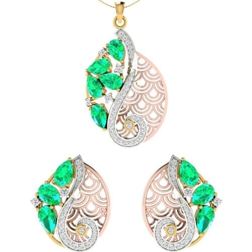 2020 Fashion Green Rhinestones Zircon Jewelry Set for Women Cute Pendant Necklace With Stud Earrings Engagement Wedding Gift