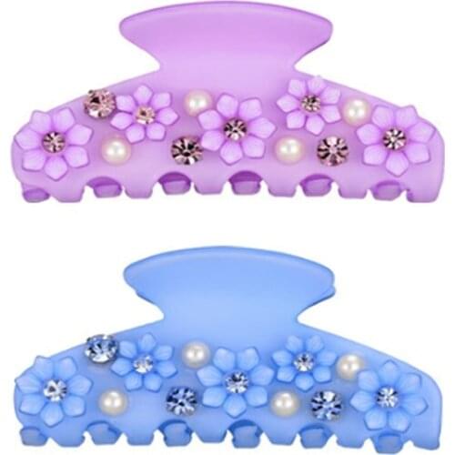 2020 new 8.5cm large acrylic flower hair claws jaw crab clips clamp grips pins pearl rhinestones accessories