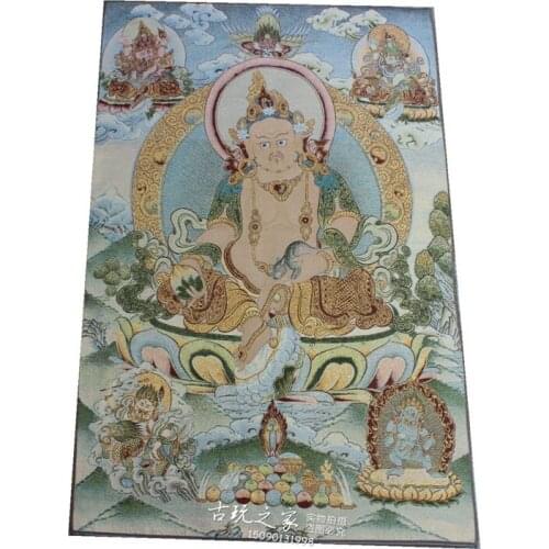 36 inch Tibet Silk embroidery gold silk embroidery,Nepal,Huang, the god of wealth Buddha statue Thangka Paintings Mural