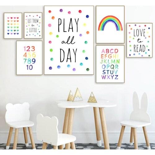 Watercolor Rainbow Alphabet Paintings Playroom Decor Educational Poster Kids Wall Art Canvas Prints Neutral Nursery Decoration