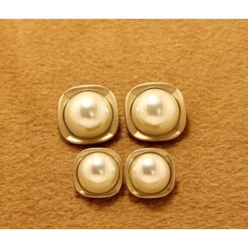 Free shipping 20pcs/lot High-grade metal buttons elegant small sweet wind imitation pearl square trench coat buttons 18mm 23mm